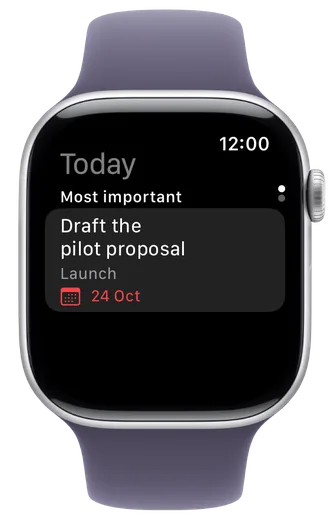 Apple Watch after a card is ticked off, with the next card at the top